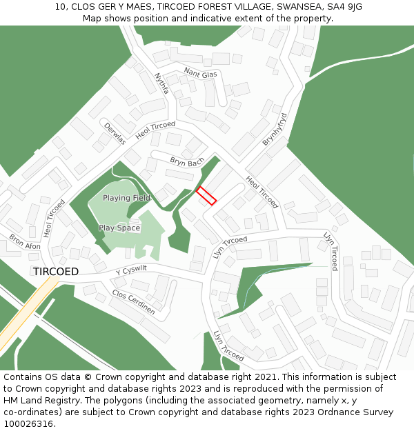 10, CLOS GER Y MAES, TIRCOED FOREST VILLAGE, SWANSEA, SA4 9JG: Location map and indicative extent of plot