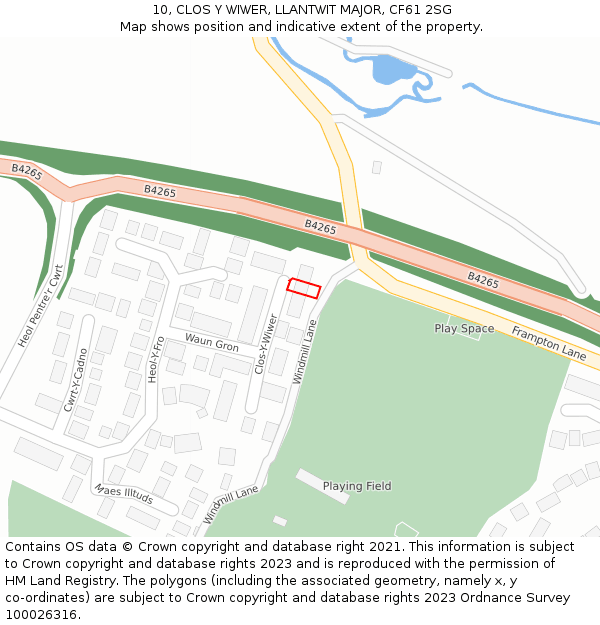 10, CLOS Y WIWER, LLANTWIT MAJOR, CF61 2SG: Location map and indicative extent of plot