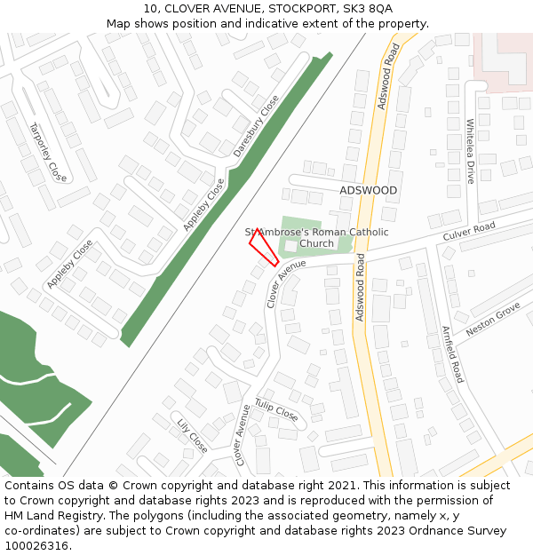 10, CLOVER AVENUE, STOCKPORT, SK3 8QA: Location map and indicative extent of plot