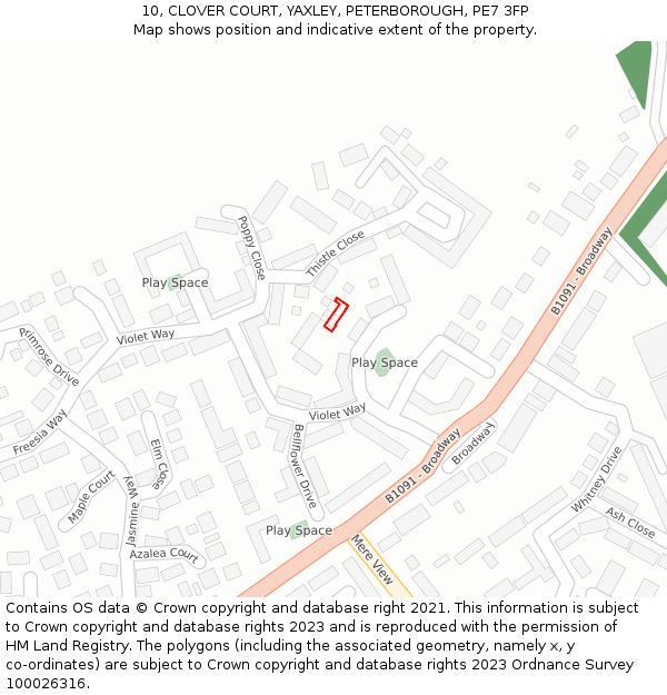 10, CLOVER COURT, YAXLEY, PETERBOROUGH, PE7 3FP: Location map and indicative extent of plot