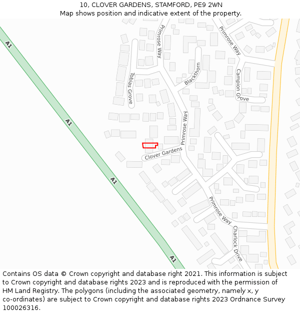 10, CLOVER GARDENS, STAMFORD, PE9 2WN: Location map and indicative extent of plot