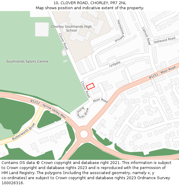 10, CLOVER ROAD, CHORLEY, PR7 2NL: Location map and indicative extent of plot