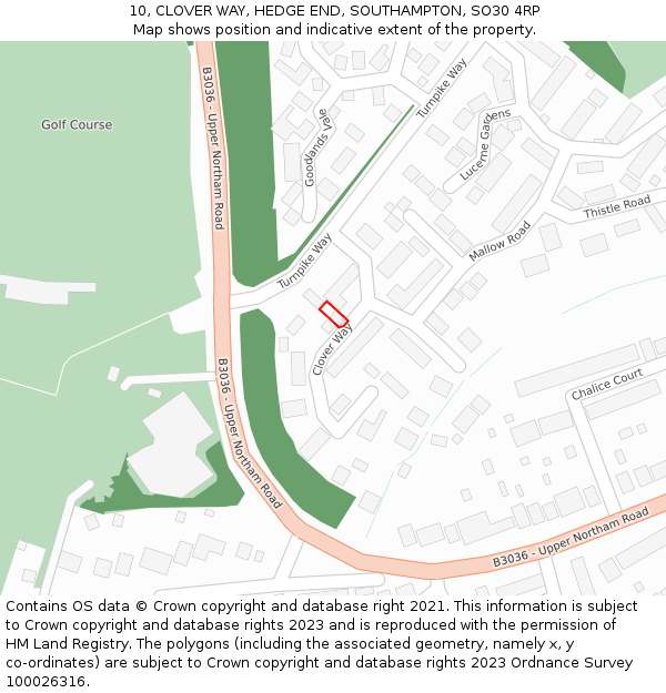 10, CLOVER WAY, HEDGE END, SOUTHAMPTON, SO30 4RP: Location map and indicative extent of plot