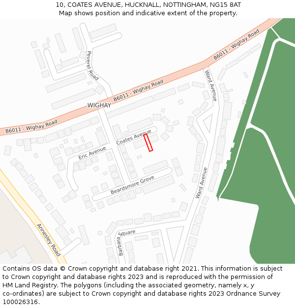 10, COATES AVENUE, HUCKNALL, NOTTINGHAM, NG15 8AT: Location map and indicative extent of plot