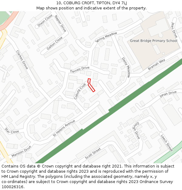 10, COBURG CROFT, TIPTON, DY4 7LJ: Location map and indicative extent of plot