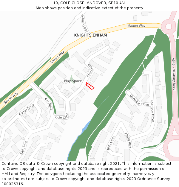 10, COLE CLOSE, ANDOVER, SP10 4NL: Location map and indicative extent of plot