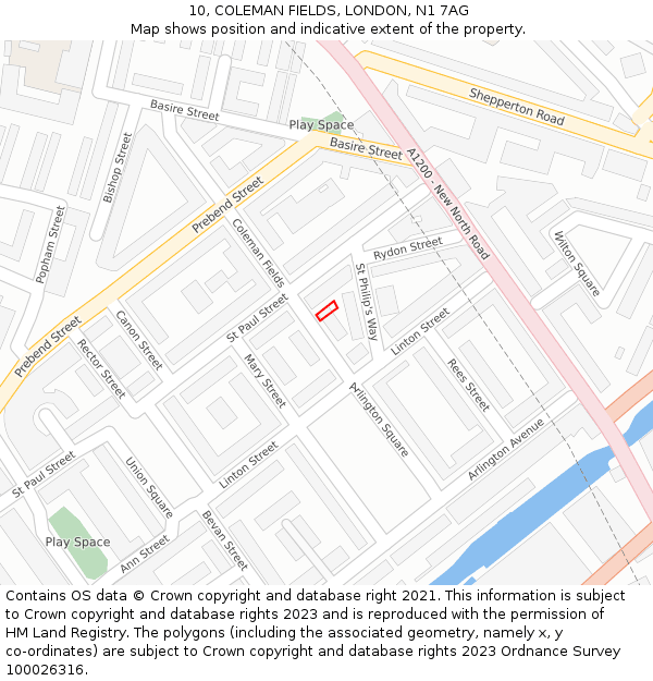10, COLEMAN FIELDS, LONDON, N1 7AG: Location map and indicative extent of plot