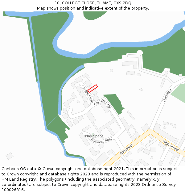 10, COLLEGE CLOSE, THAME, OX9 2DQ: Location map and indicative extent of plot