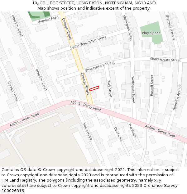 10, COLLEGE STREET, LONG EATON, NOTTINGHAM, NG10 4ND: Location map and indicative extent of plot