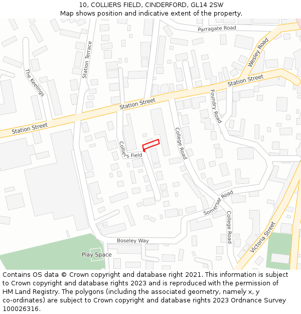 10, COLLIERS FIELD, CINDERFORD, GL14 2SW: Location map and indicative extent of plot