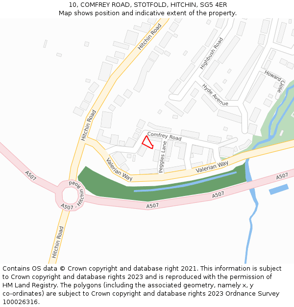 10, COMFREY ROAD, STOTFOLD, HITCHIN, SG5 4ER: Location map and indicative extent of plot