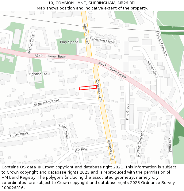 10, COMMON LANE, SHERINGHAM, NR26 8PL: Location map and indicative extent of plot