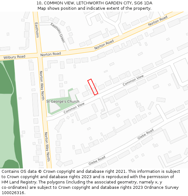 10, COMMON VIEW, LETCHWORTH GARDEN CITY, SG6 1DA: Location map and indicative extent of plot