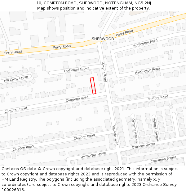 10, COMPTON ROAD, SHERWOOD, NOTTINGHAM, NG5 2NJ: Location map and indicative extent of plot