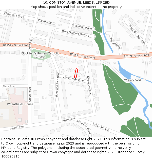 10, CONISTON AVENUE, LEEDS, LS6 2BD: Location map and indicative extent of plot