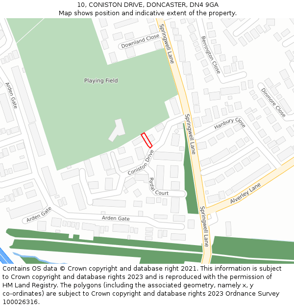10, CONISTON DRIVE, DONCASTER, DN4 9GA: Location map and indicative extent of plot