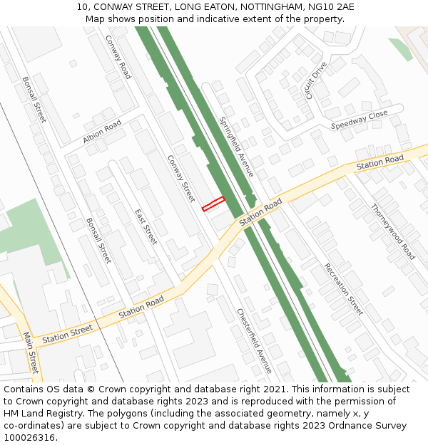10, CONWAY STREET, LONG EATON, NOTTINGHAM, NG10 2AE: Location map and indicative extent of plot
