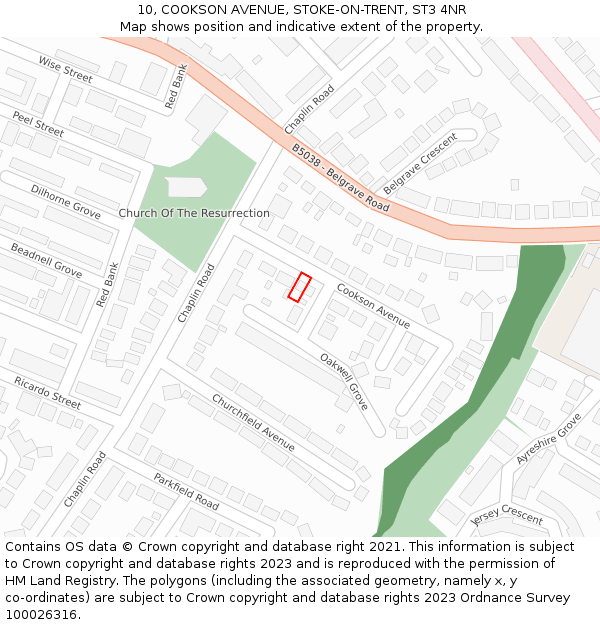 10, COOKSON AVENUE, STOKE-ON-TRENT, ST3 4NR: Location map and indicative extent of plot