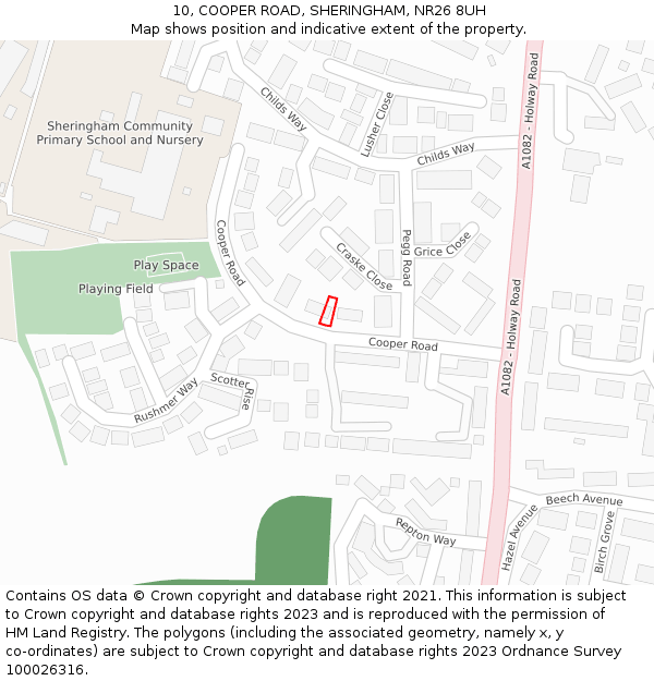 10, COOPER ROAD, SHERINGHAM, NR26 8UH: Location map and indicative extent of plot