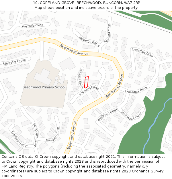 10, COPELAND GROVE, BEECHWOOD, RUNCORN, WA7 2RP: Location map and indicative extent of plot