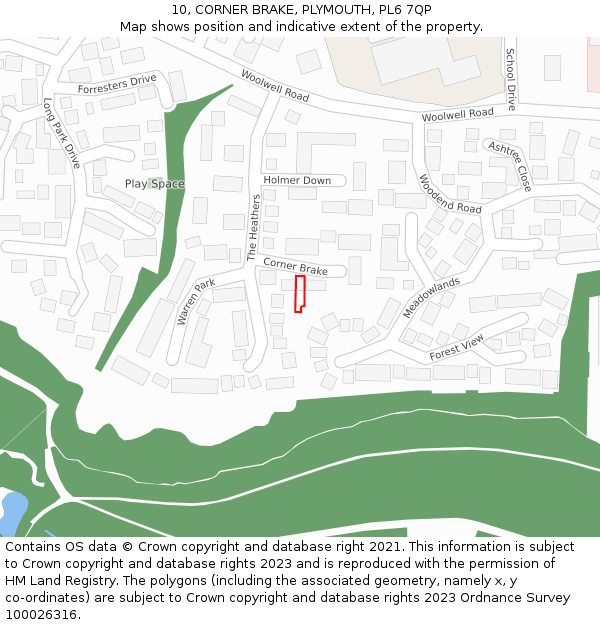 10, CORNER BRAKE, PLYMOUTH, PL6 7QP: Location map and indicative extent of plot