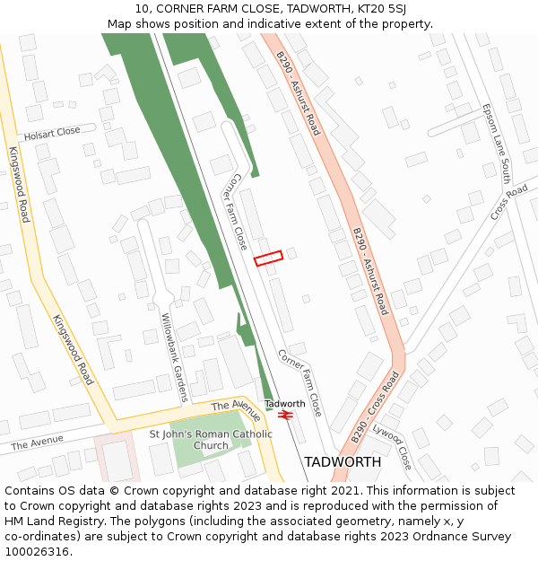 10, CORNER FARM CLOSE, TADWORTH, KT20 5SJ: Location map and indicative extent of plot