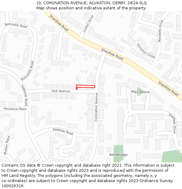 10, CORONATION AVENUE, ALVASTON, DERBY, DE24 0LQ: Location map and indicative extent of plot