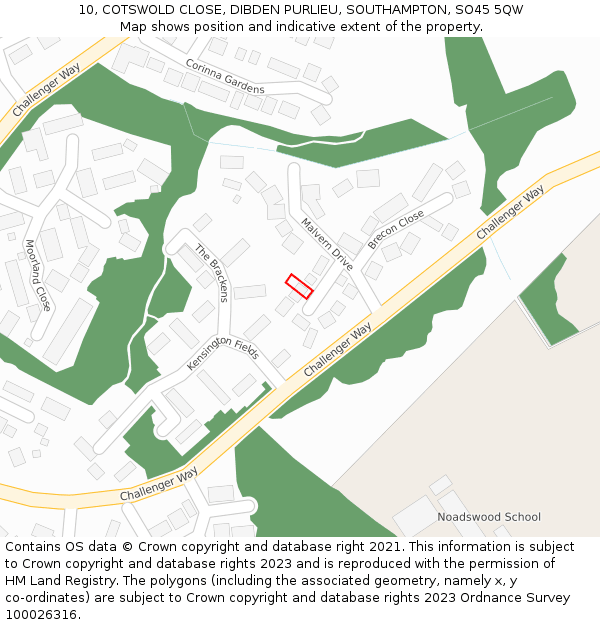 10, COTSWOLD CLOSE, DIBDEN PURLIEU, SOUTHAMPTON, SO45 5QW: Location map and indicative extent of plot