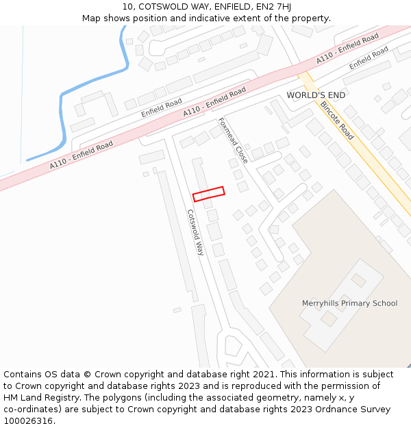 10, COTSWOLD WAY, ENFIELD, EN2 7HJ: Location map and indicative extent of plot