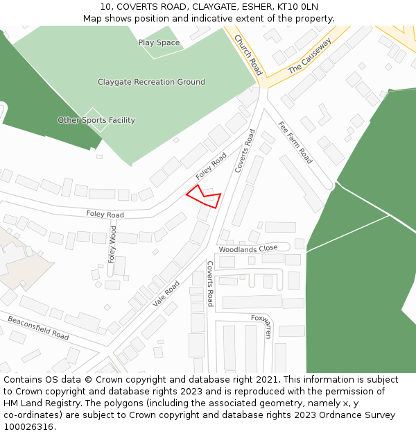 10, COVERTS ROAD, CLAYGATE, ESHER, KT10 0LN: Location map and indicative extent of plot