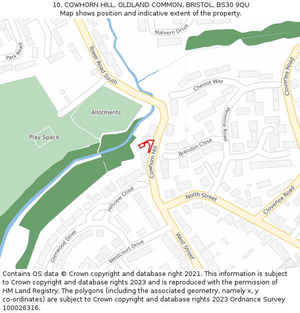 10, COWHORN HILL, OLDLAND COMMON, BRISTOL, BS30 9QU: Location map and indicative extent of plot