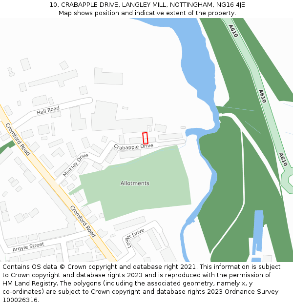 10, CRABAPPLE DRIVE, LANGLEY MILL, NOTTINGHAM, NG16 4JE: Location map and indicative extent of plot