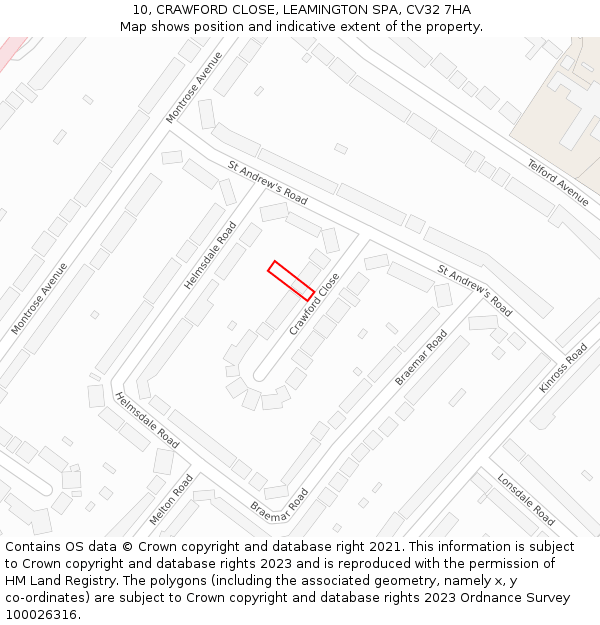 10, CRAWFORD CLOSE, LEAMINGTON SPA, CV32 7HA: Location map and indicative extent of plot