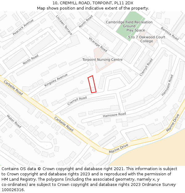10, CREMYLL ROAD, TORPOINT, PL11 2DX: Location map and indicative extent of plot