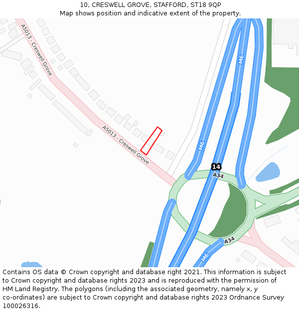 10, CRESWELL GROVE, STAFFORD, ST18 9QP: Location map and indicative extent of plot