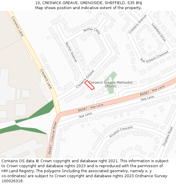 10, CRESWICK GREAVE, GRENOSIDE, SHEFFIELD, S35 8NJ: Location map and indicative extent of plot