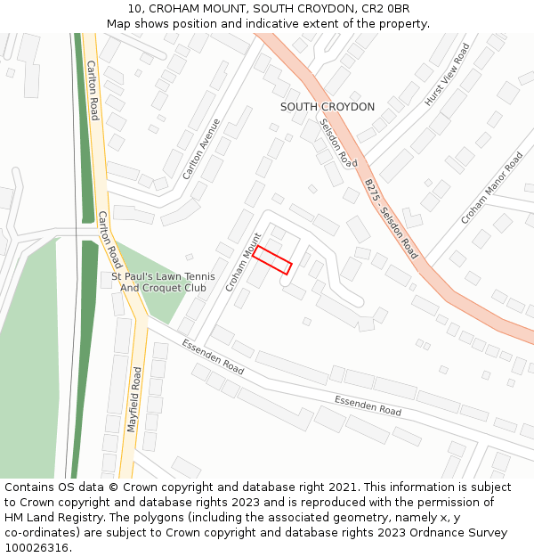 10, CROHAM MOUNT, SOUTH CROYDON, CR2 0BR: Location map and indicative extent of plot