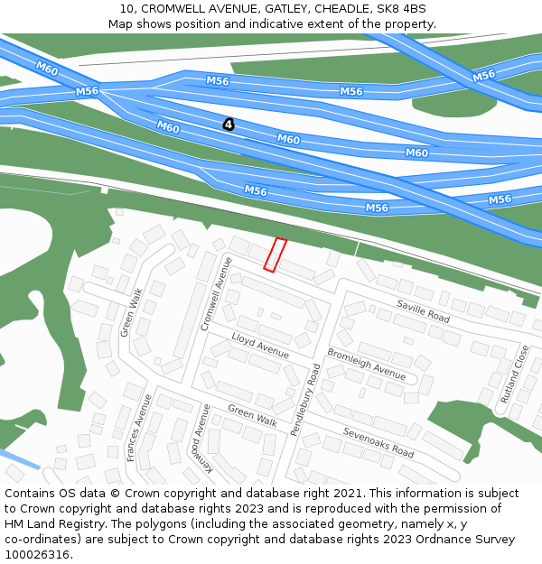 10, CROMWELL AVENUE, GATLEY, CHEADLE, SK8 4BS: Location map and indicative extent of plot