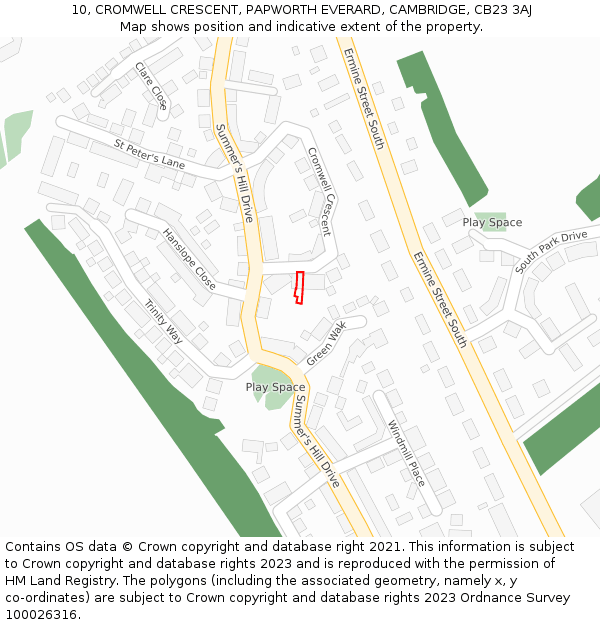 10, CROMWELL CRESCENT, PAPWORTH EVERARD, CAMBRIDGE, CB23 3AJ: Location map and indicative extent of plot