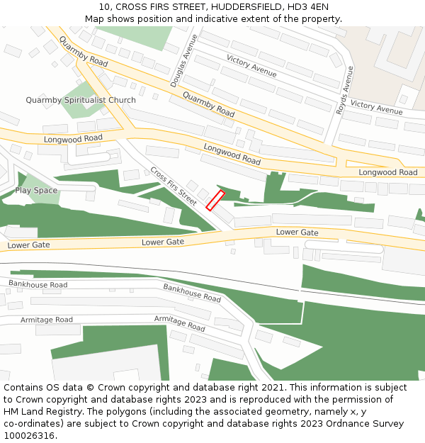 10, CROSS FIRS STREET, HUDDERSFIELD, HD3 4EN: Location map and indicative extent of plot