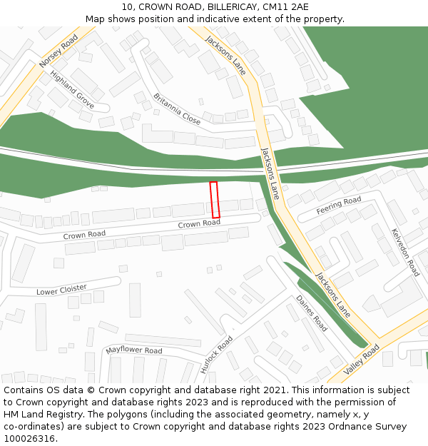 10, CROWN ROAD, BILLERICAY, CM11 2AE: Location map and indicative extent of plot