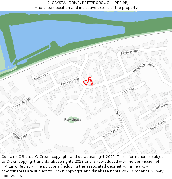 10, CRYSTAL DRIVE, PETERBOROUGH, PE2 9RJ: Location map and indicative extent of plot