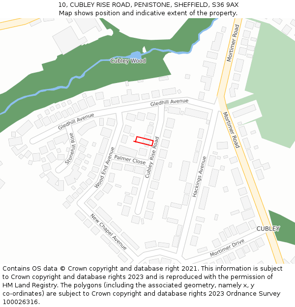 10, CUBLEY RISE ROAD, PENISTONE, SHEFFIELD, S36 9AX: Location map and indicative extent of plot