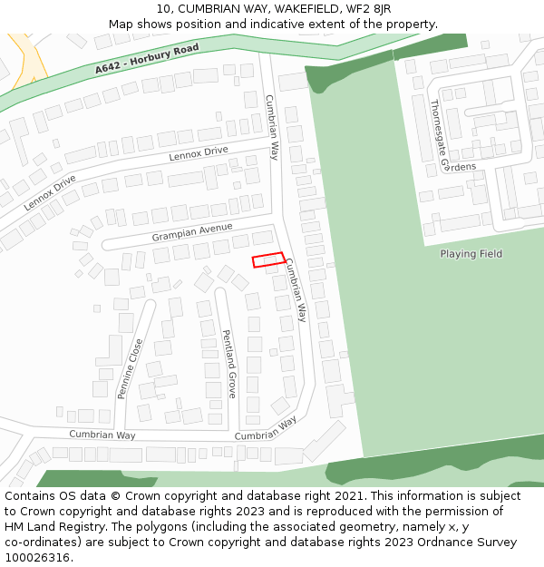 10, CUMBRIAN WAY, WAKEFIELD, WF2 8JR: Location map and indicative extent of plot