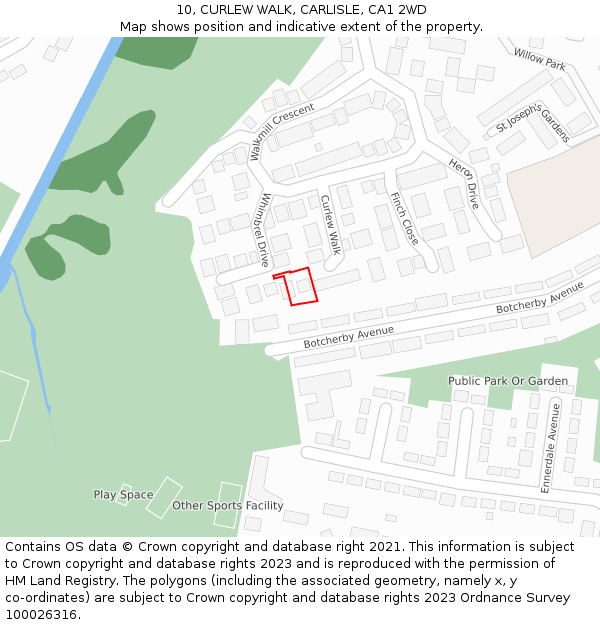 10, CURLEW WALK, CARLISLE, CA1 2WD: Location map and indicative extent of plot