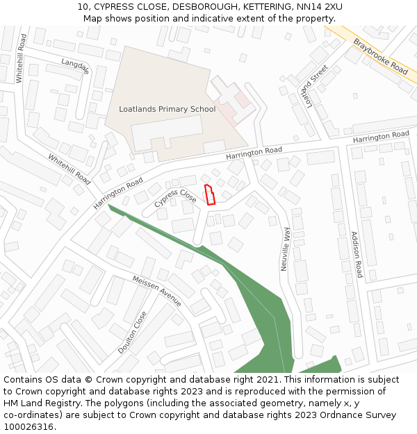 10, CYPRESS CLOSE, DESBOROUGH, KETTERING, NN14 2XU: Location map and indicative extent of plot