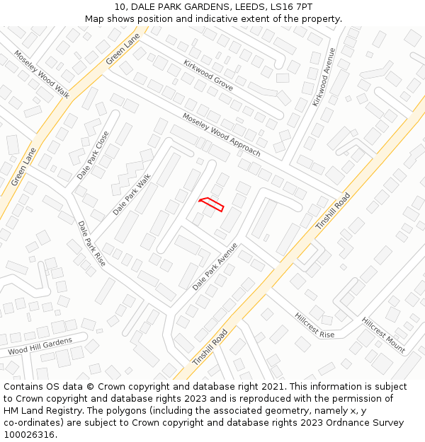 10, DALE PARK GARDENS, LEEDS, LS16 7PT: Location map and indicative extent of plot