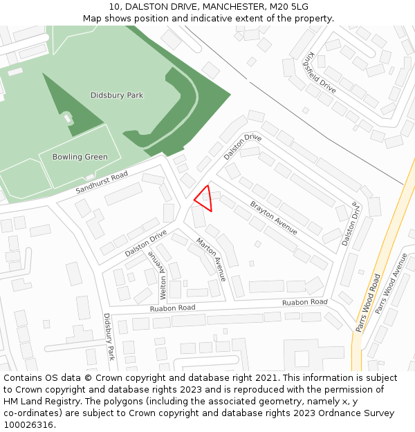 10, DALSTON DRIVE, MANCHESTER, M20 5LG: Location map and indicative extent of plot