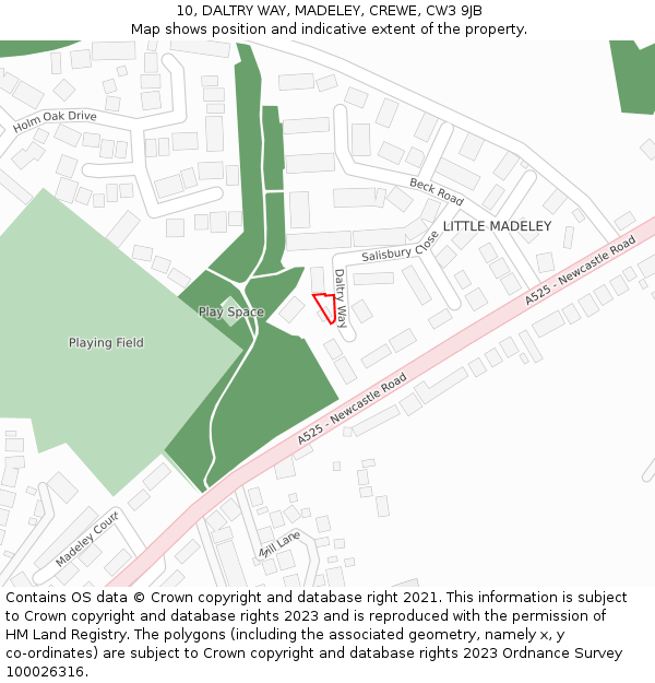 10, DALTRY WAY, MADELEY, CREWE, CW3 9JB: Location map and indicative extent of plot