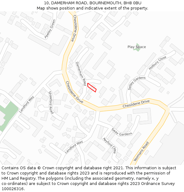 10, DAMERHAM ROAD, BOURNEMOUTH, BH8 0BU: Location map and indicative extent of plot